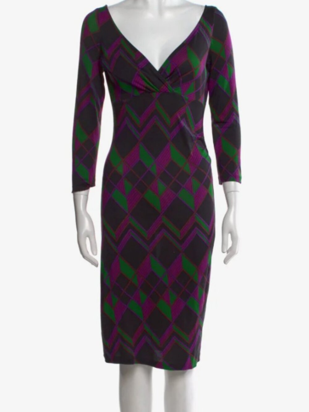 Diane von Furstenberg Alma Printed Knee-Length Wrap Dress XS Excellent